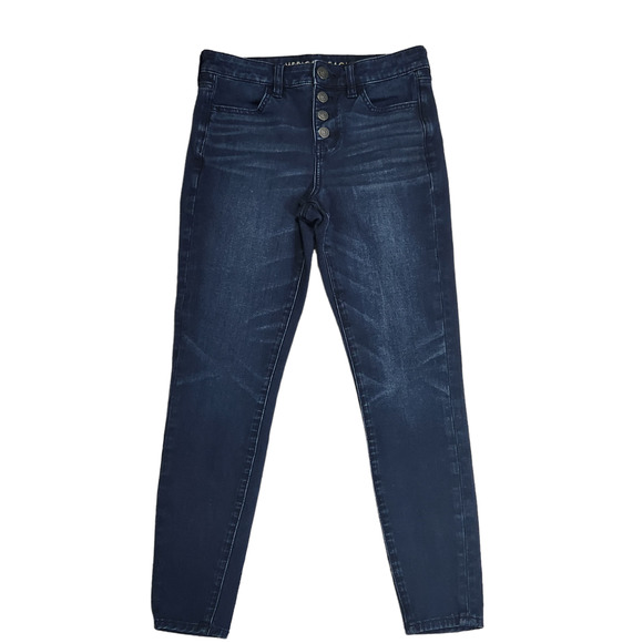 American Eagle Womens Jegging Jeans 4S Short Petite Dark Wash Hi-Rise Button Fly - Picture 1 of 8